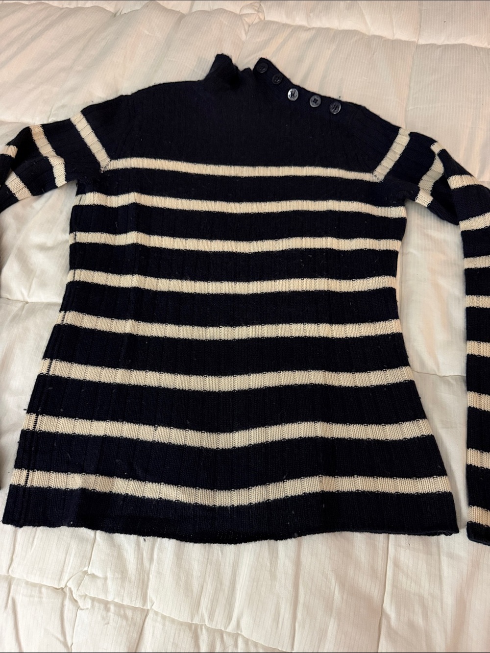 Ralph Lauren Black Label Navy & Cream Striped Turtleneck Cashmere  Sweater